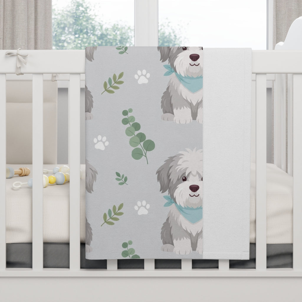 Soft Fleece Baby Blanket with Cute Shaggy Dog Pattern | DeMichele Homewares