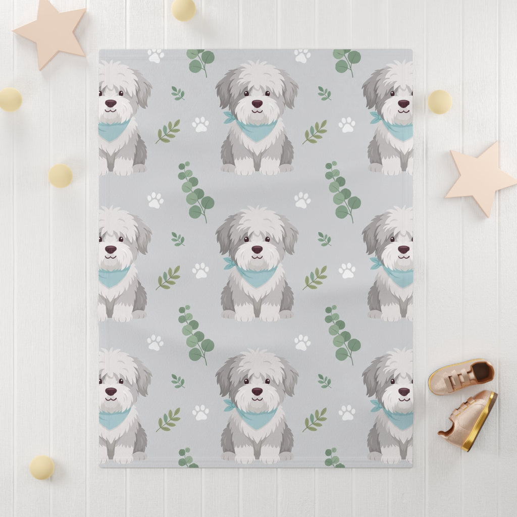 Soft Fleece Baby Blanket with Cute Shaggy Dog Pattern | DeMichele Homewares