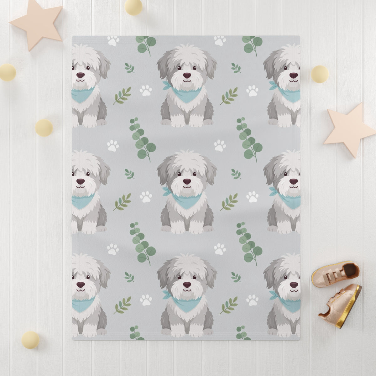 Soft Fleece Baby Blanket with Cute Shaggy Dog Pattern | DeMichele Homewares
