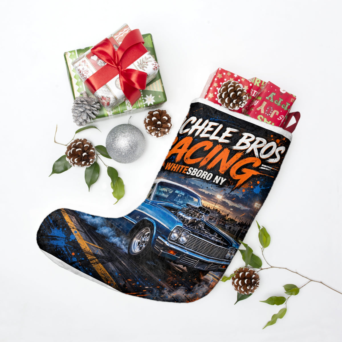 Christmas Stocking – DeMichele Bros Racing Classic Car Design | DeMichele Homewares