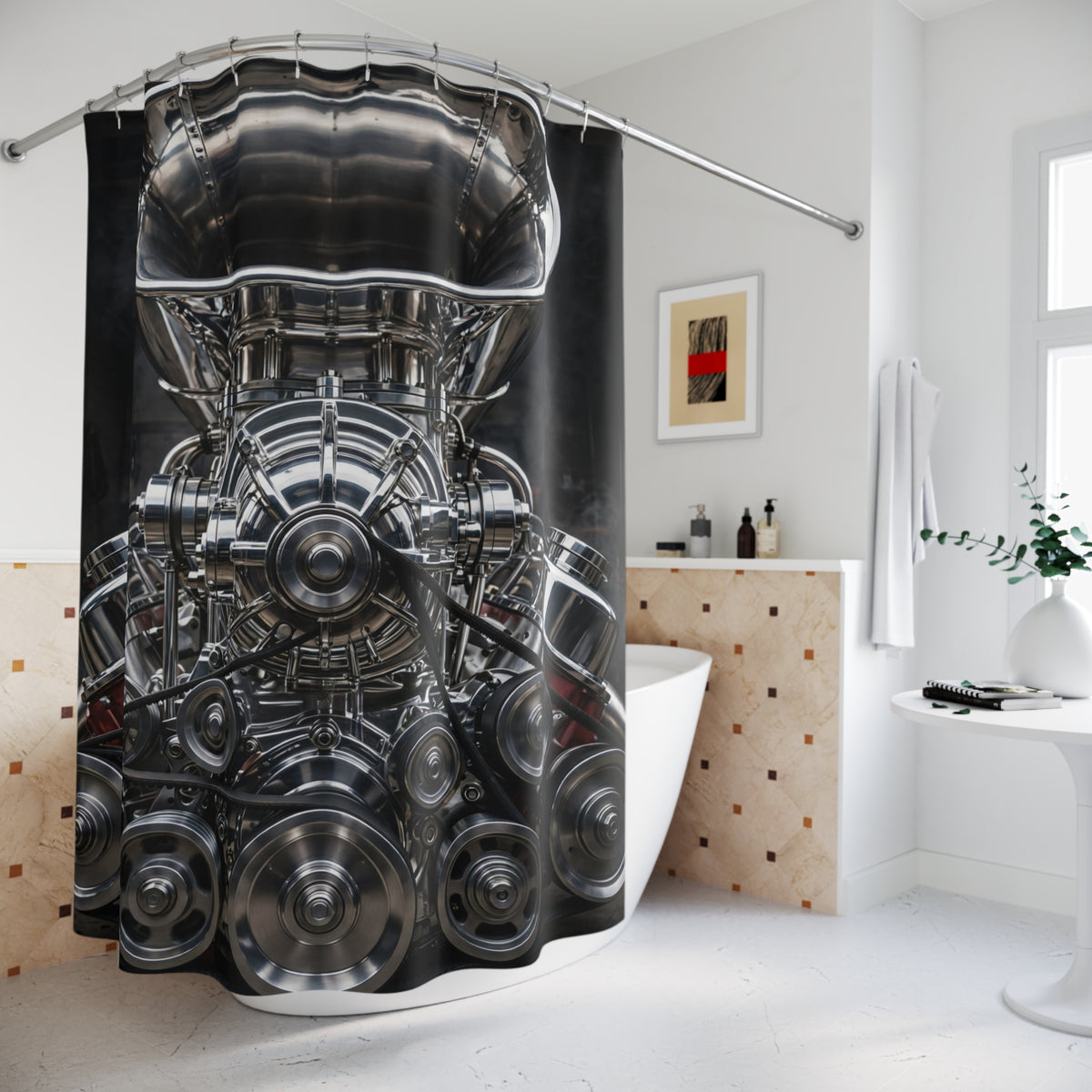 Supercharger Engine Shower Curtain | DeMichele Homewares