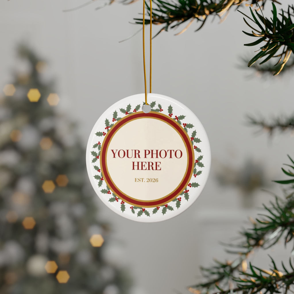 Personalized Photo Ornament — Your Photo in a Holly Frame