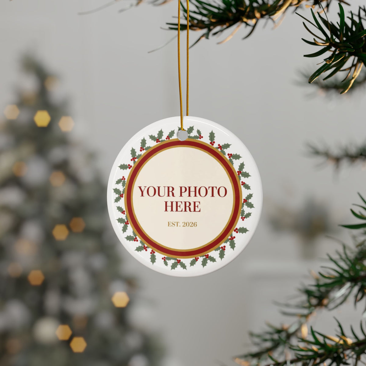 Personalized Photo Ornament — Your Photo in a Holly Frame