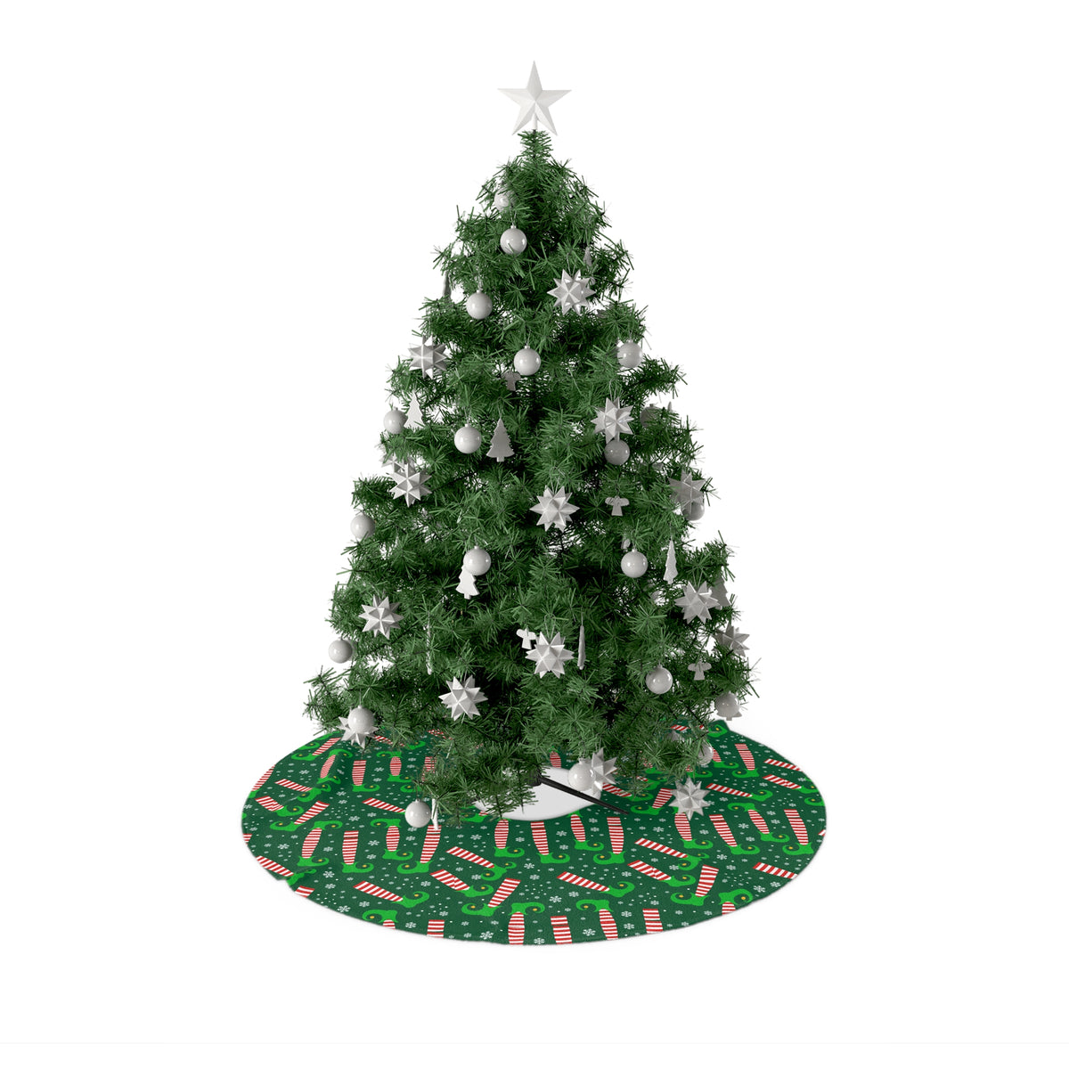 Christmas Tree Skirt – Festive Elf Legs and Candy Canes Holiday Tree Decor | DeMichele Homewares