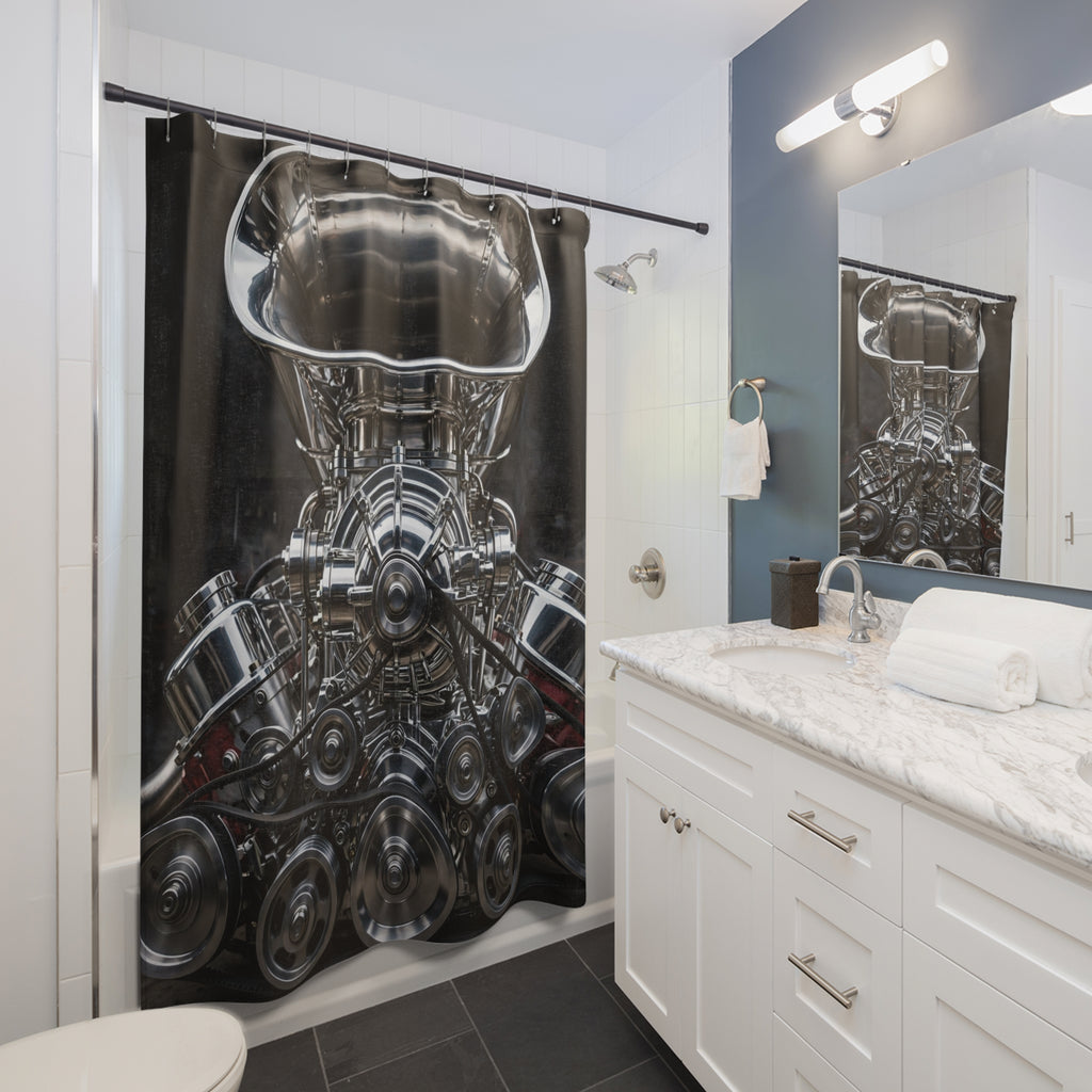 Supercharger Engine Shower Curtain | DeMichele Homewares